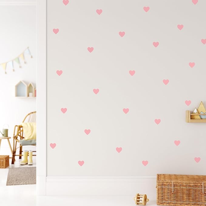 Pink Hearts - Easy-to-Apply & Removable Wall Stickers: Transform Your Toddlers Bedroom with Durable, Vibrant Peel-and-Stick Wall Decor – Stickers for Kids