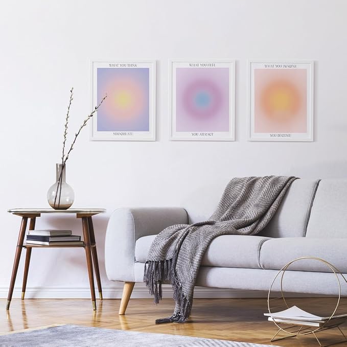 PLKMN Aura Angel Wall Art Set of 3, Aesthetic Gradient Canvas Prints, Inspirational Spiritual Posters for Living Room, Bedroom, Porch, 8x10 Inch, Unframed