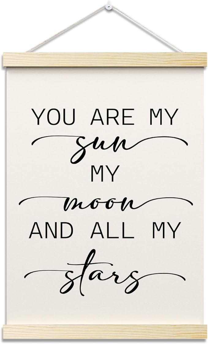My Sun My Moon and All of My Stars Posters Hanger Frame for Kid Room Hanging Poster for Nursery Classroom Decor Wall Art Decor for Homeschool Bedroom Playroom Canvas Wall Art Print 16x12 Inch - YY062