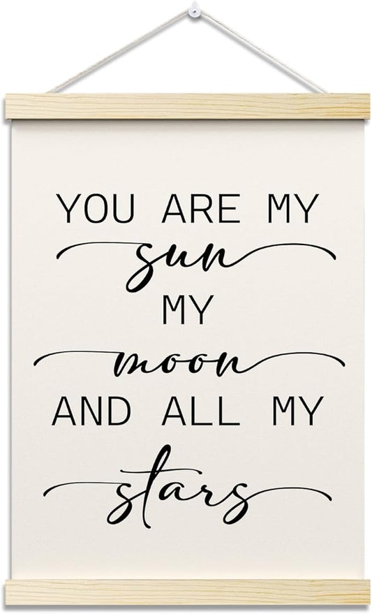 My Sun My Moon and All of My Stars Posters Hanger Frame for Kid Room Hanging Poster for Nursery Classroom Decor Wall Art Decor for Homeschool Bedroom Playroom Canvas Wall Art Print 16x12 Inch - YY062