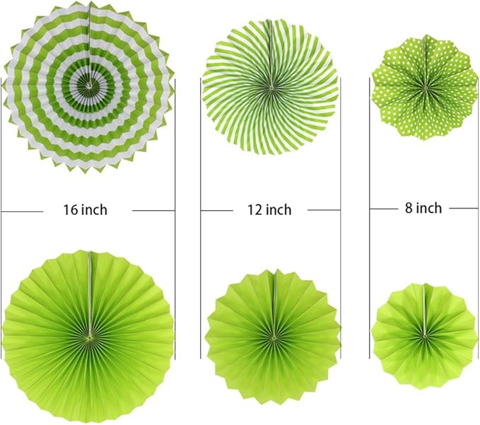 ADLKGG Party Hanging Paper Fans Set, Green Round Pattern Paper Garlands Decoration for St Patrick's Day Party Decorations Graduation Birthday Wedding Events Accessories, Set of 6