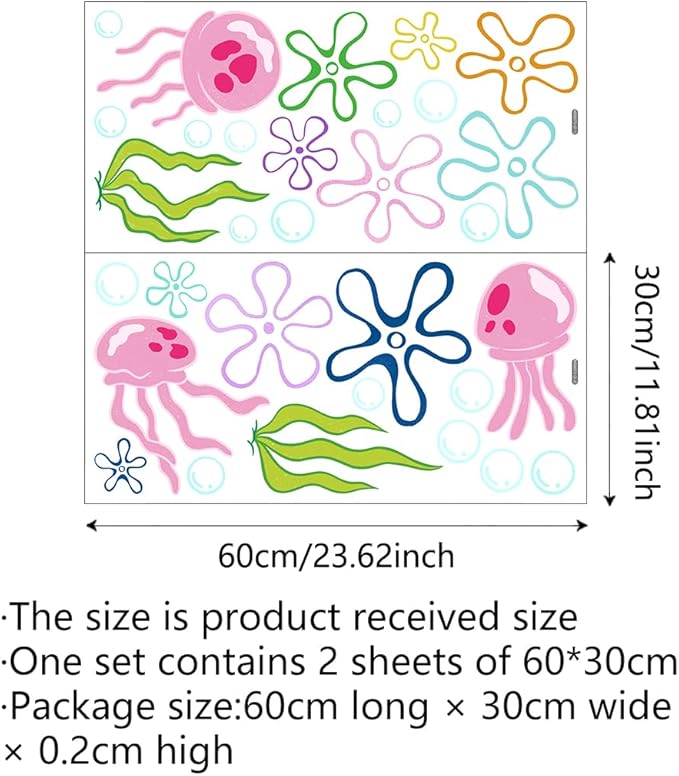 Under The Sea Jellyfish Bubbles Wall Stickers，Under The Sea Ocean Wall Decals，Removable Vinyl Under The Sea Decor，Underwater Sea Wall Stickers for Toddler Baby Nursery Living Room Office.