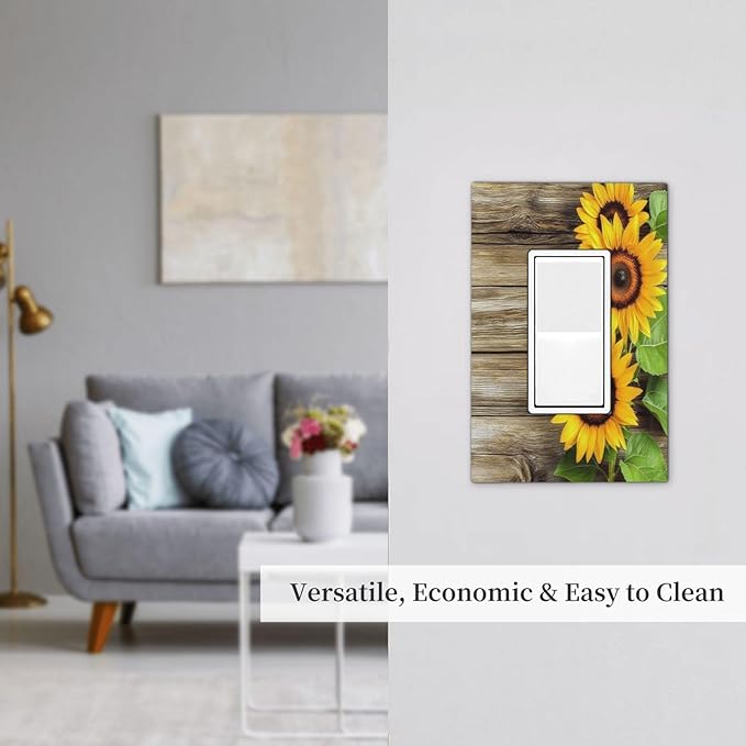Decorative Outlet Covers Sunflowers Rustic Wood 1 Gang Single Rocker Light Switch Cover Plate Wall Plates Gfci Faceplate For Farmhouse Cabin Decor