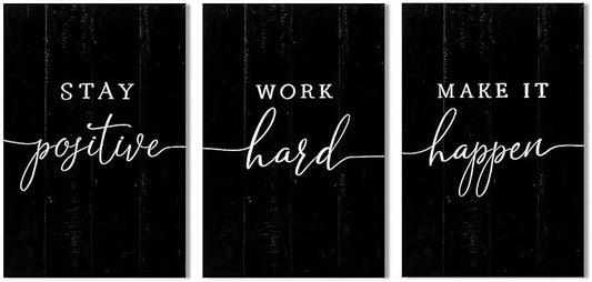 Inspirational Quotes Office Wall Art: Motivational Poster Positive Sayings Office Wall Decor, 3 Piece Black Motivation Picture Inspirational Prints 8x12"