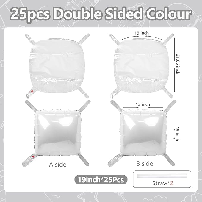 NISOCY 25PCS White Square Foil Balloons Wall Backdrop Double Sided White Balloons Tunnel Arch Kit for Birthday Wedding Baby Shower Party Decoration