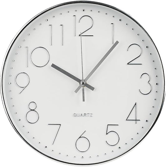 Wall Clock Non-Ticking Silent Modern Simple Style Round Decor Clock Stereoscopic Dial Quartz Wall Clocks for Home/Office/School/Living Room/Bedroom/Kitchen (Silver, 8inch)