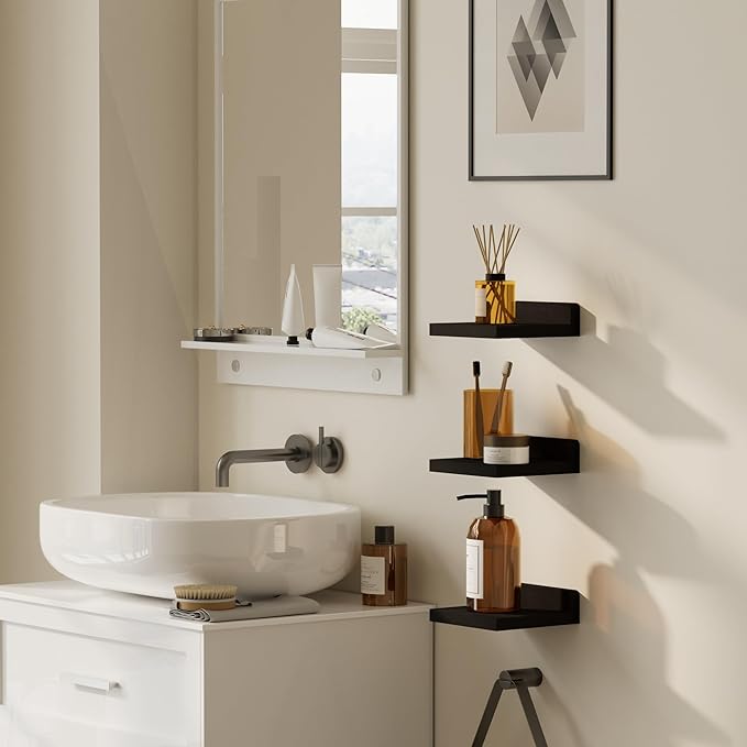 Small Floating Shelves Mini Shelves Hanging Display 5 Inch Wall Shelf for Bathroom Livingroom Bedroom,3 Pack, with 2 Types of Installation, Great for Room Decor