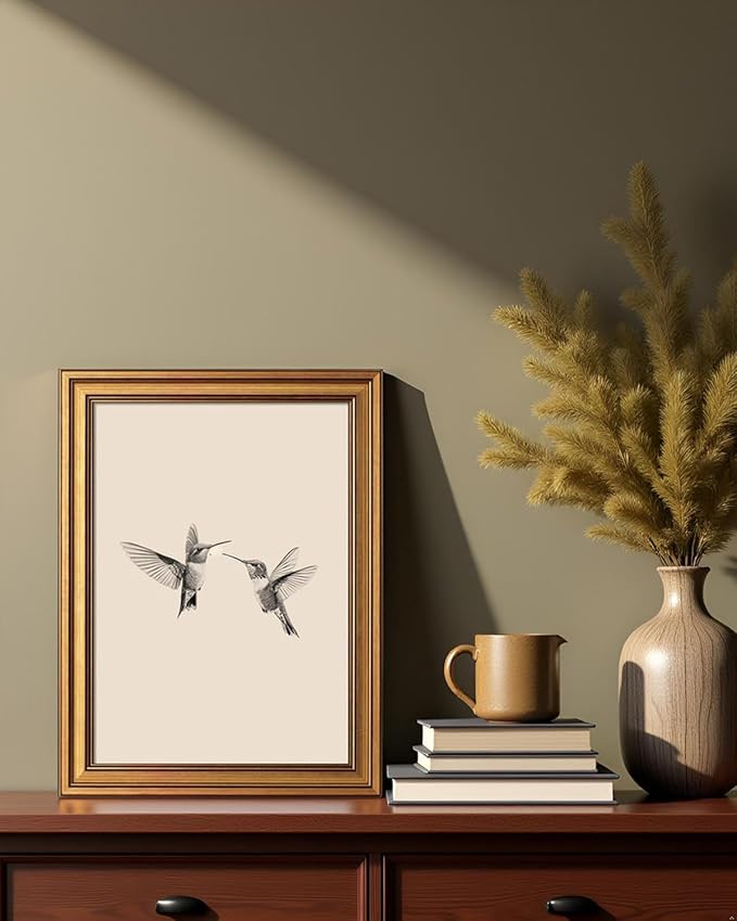 InSimSea Gold Framed Canvas Prints Wall Art, Vintage Birds Decor, Two Hummingbirds Sketch Paintings Farmhouse Wall Decor Aesthetic, Minimalist Pictures for Bedroom Living Room Shelf, 12x16inch