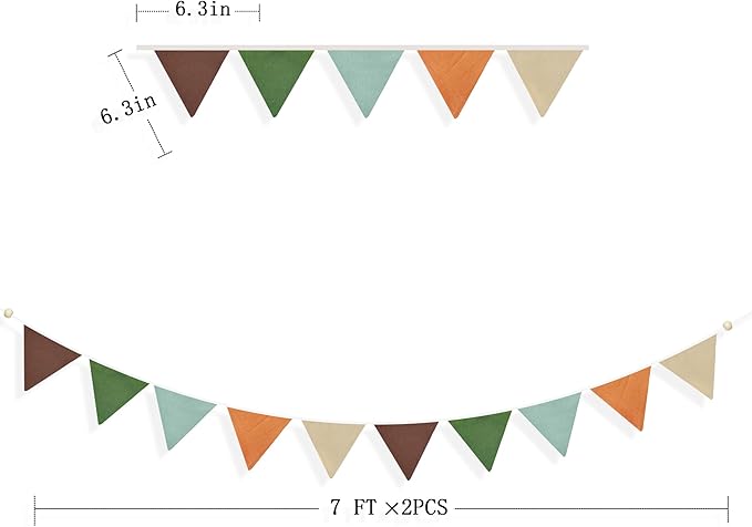 2 Sets of Orange Green Brown Pennant Banner 20Pcs Nursery Garland Flags Fabric Linen Triangle Streamers for Baby's Room Decor Kids Camping Jungle Safari Animal Birthday Baby Shower Party Decorations