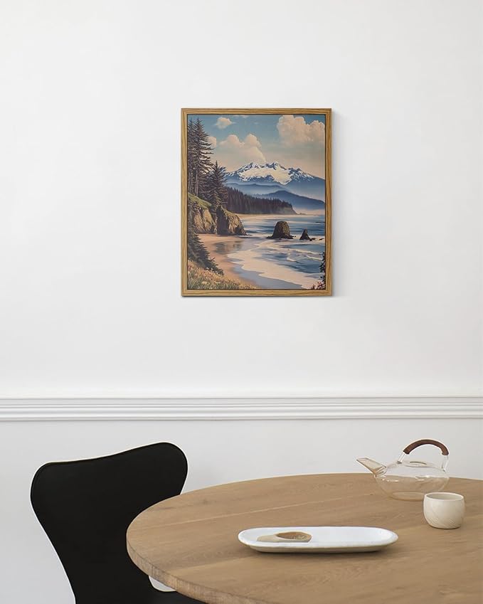 InSimSea Framed Canvas Wall Art, Vintage National Park Art for Living Room Hallway Shelf, 10x8in, Olympic Coastal Landscape Painting, Rustic Cozy Mid Century Small Nature Decor