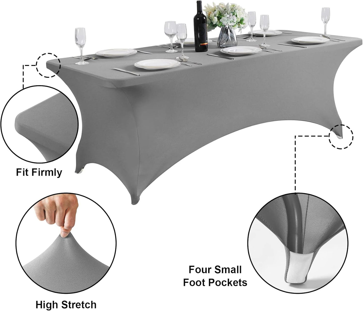 SuperO Waterproof Spandex Table Cover for 6FT Table Universal Fitted Stretch Tablecloth for Party, Banquet, Wedding and Events-Gray