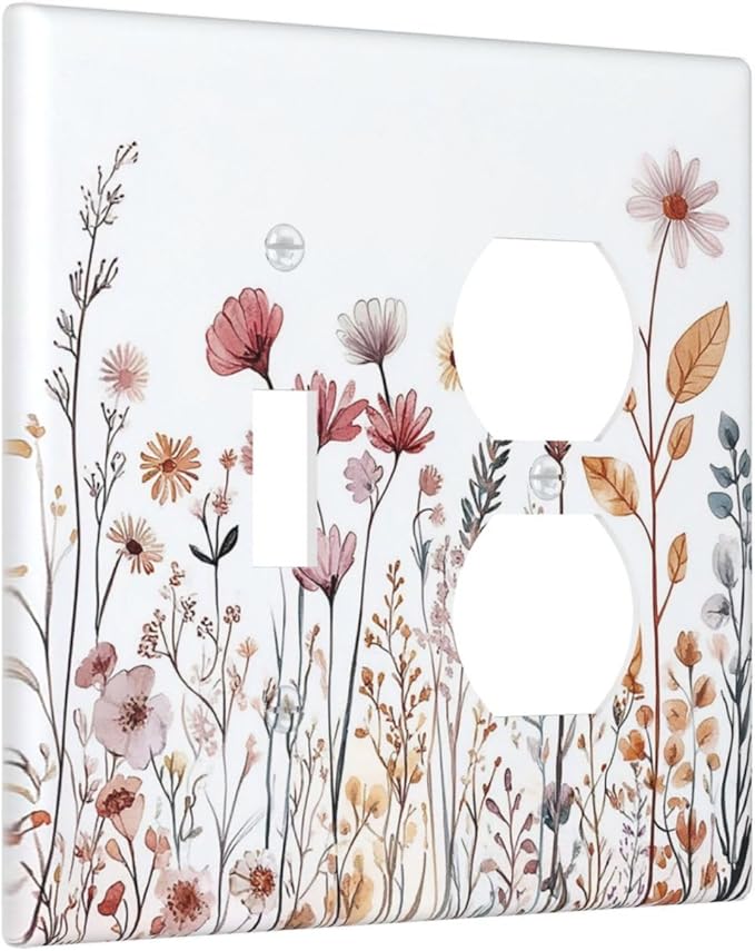 Wallplates Spring Floral Pink Wildflower Leaves Plants 1 Toggle 1 Duplex Switch Plate Electrical Gfci Faceplate Decorative Light Switch Covers For Home Bed Room Decor