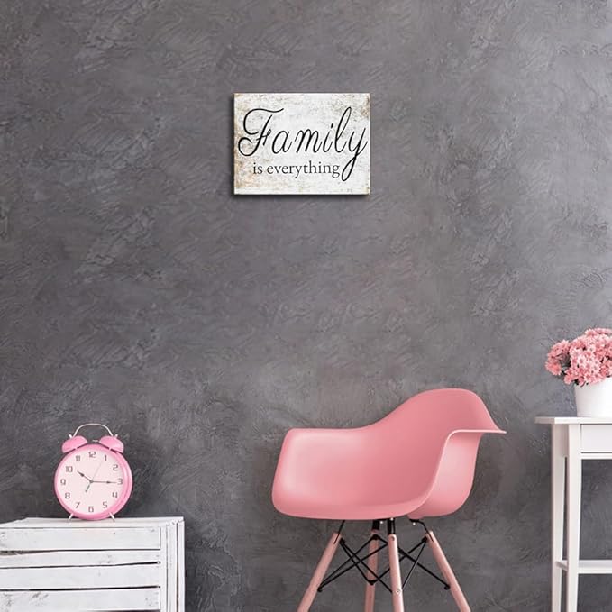 VVJSZHJ Family Is Everything Quote Wall Art Rustic Signs Farmhouse Wall Decoration for Home Dining Living Room Bedroom Decor (Family, 12x16 inch, Wrapped Canvas)