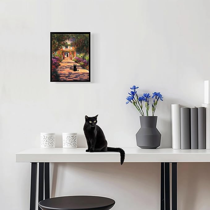 Hamduker Garden Black Cat Wall Art Pictures Funny Preppy Cat Posters Wall Art Decor Farmhouse Gallery Aesthetic Wall Art for Living Room Bedroom Decorations (Size: 11'' x 14''x1pcs)