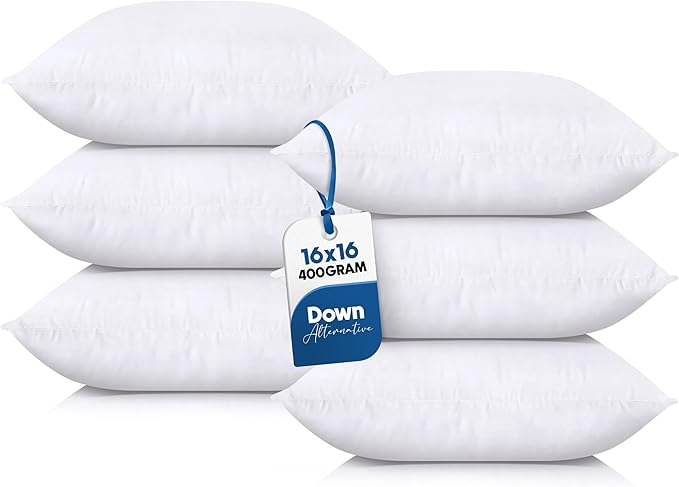 Utopia Bedding Throw Pillows (Set of 6, White) – 16 x 16 Inches Down Alternative Pillows for Bed, Sofa, and Couch - Fluffy Decorative Stuffer Pillow for Indoors & Outdoors