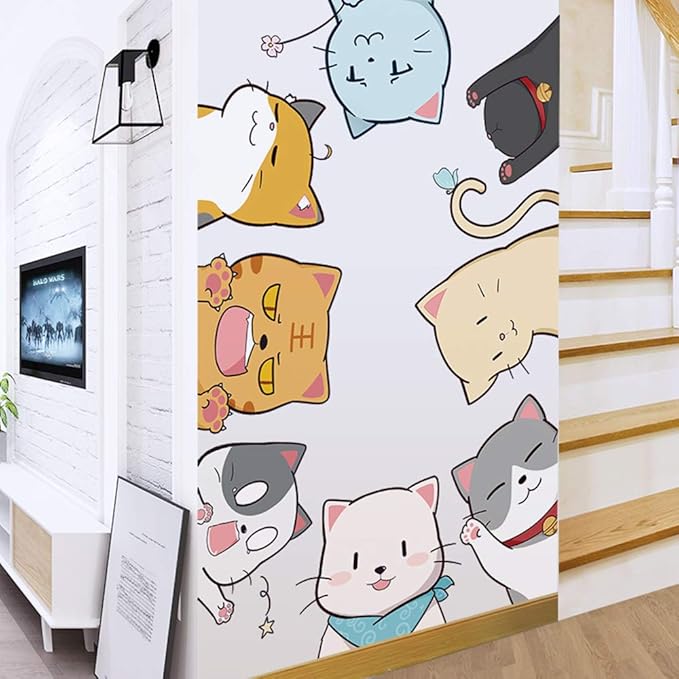 Cat Wall Stickers Decals, Cat Wall Decor Window Clings for Classroom, Cute Kitty Stickers Decor for Bedroom Anime Animals Peel and Stick Wall Decal for Kids Room