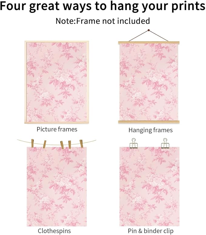 LYPHNX Pink Chinoiserie Flower Poster Wall Art light Pink Love Shack Fancy Canvas Decor Paintings Set of 3 Blush Pink Painting Pictures Home Decor for bedroom Living room Bathroom 16"x24" Unframed