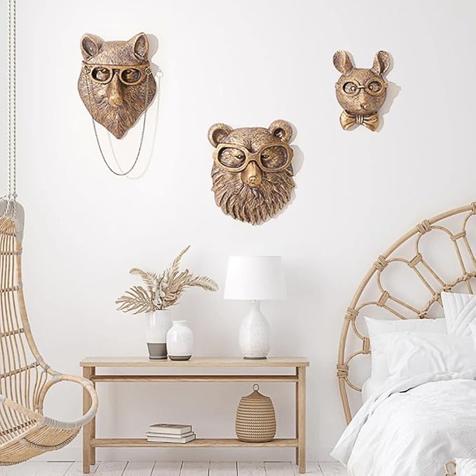 Joogour Head Wall Mount Decor,Resin Animal Sculptures，Art Deco Wall Hanging Decoration for Living Room Bedroom Officeroom Gift (Rat)