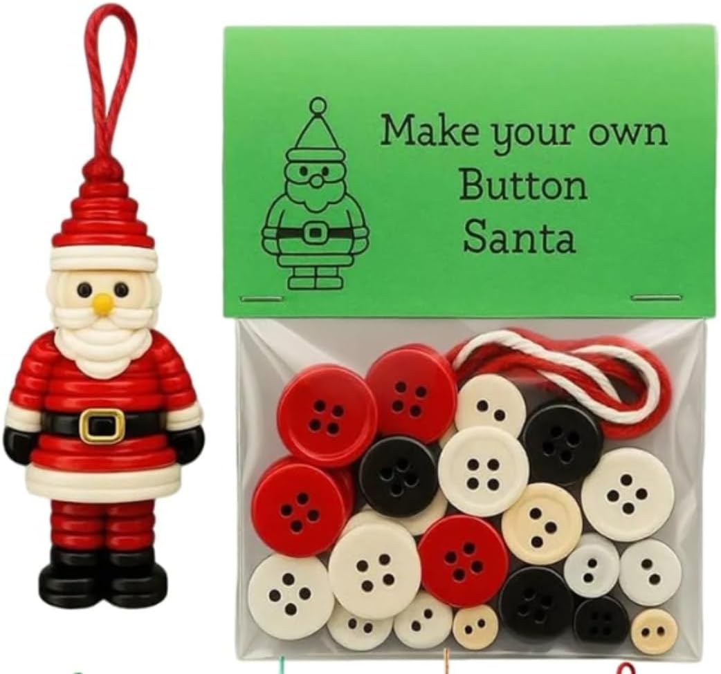 DIY Christmas Button Ornament Making Set - Snowman/Santa/Angel, Fun Holiday Craft Kit for All Ages, Ideal Xmas Tree Hanging Decor & Festive Gifts (8pcs-B)