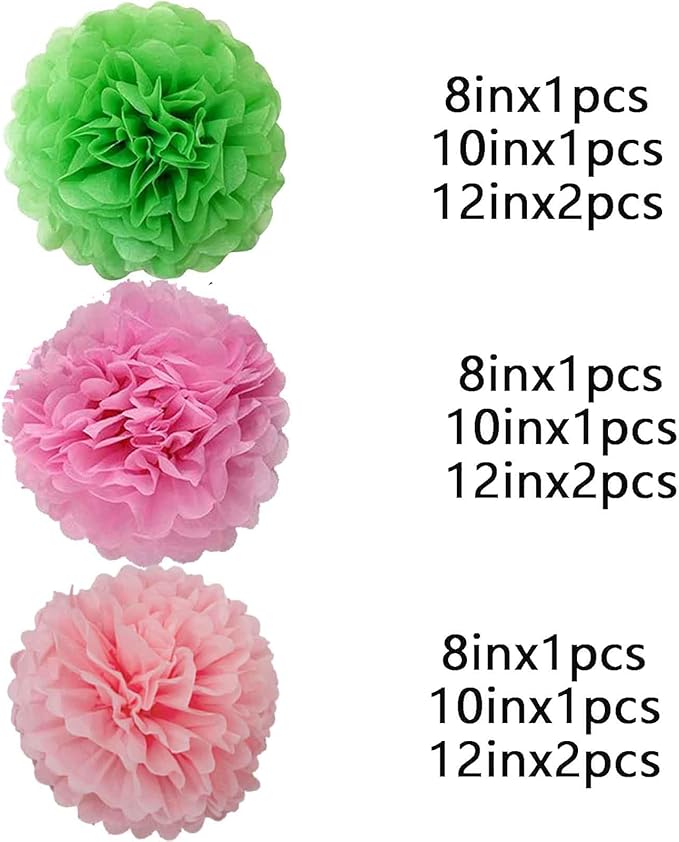 We Moment Green Pink Light Pink Paper Pom Poms Flowers for Birthday Party Decoration - Ceiling Wall Hanging Tissue Flowers - 12pcs 3 Colors