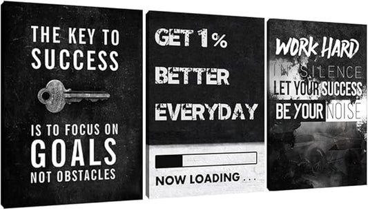 Yetaryy Motivational Poster Inspirational Wall Art 3 Pieces Canvas Painting Lion Artwork for Living Room Office Modern Home Decor Prints Pictures Wall Decor Framed Ready to Hang [48''Wx 24''H]