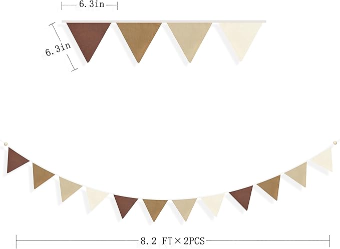 2 Sets of Gradient Brown Nursery Garland 24Pcs Brown Pennant Banner Flags Boho Fabric Triangle Streamers for Kids Jungle Woodland Birthday Baby Shower Teddy Bear Party Decorations Baby Room Decor
