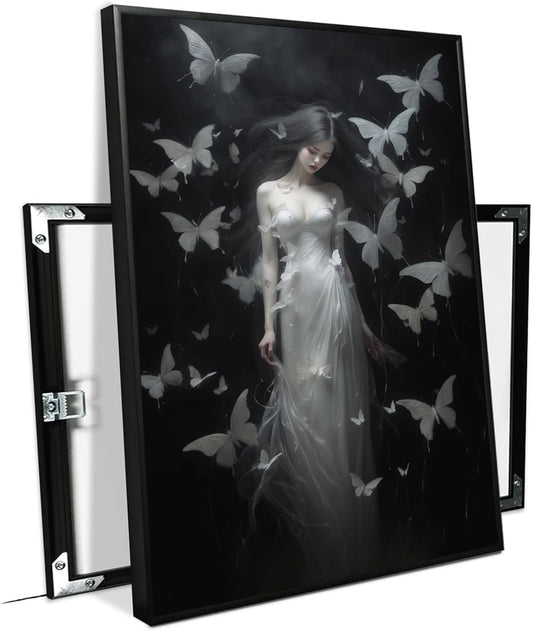 JFHCQJPK Vintage Gothic Feminine Canvas Wall Art Print Butterfly Poster Moody Female Wall Art Retro Artwork Dark College Decor for Home Bedroom8x12in Metal blackFramed