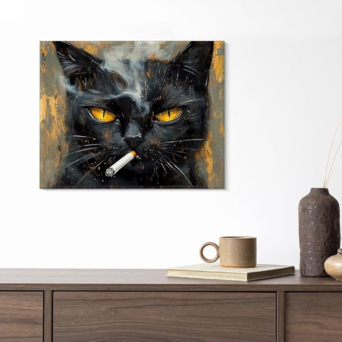 Funny Cat Wall Art Decor Quirky Cat Canvas Print Poster Trendy Framed Picture Painting Wall Decorations for Home Living Room Man's Bedroom 8x10 Inch