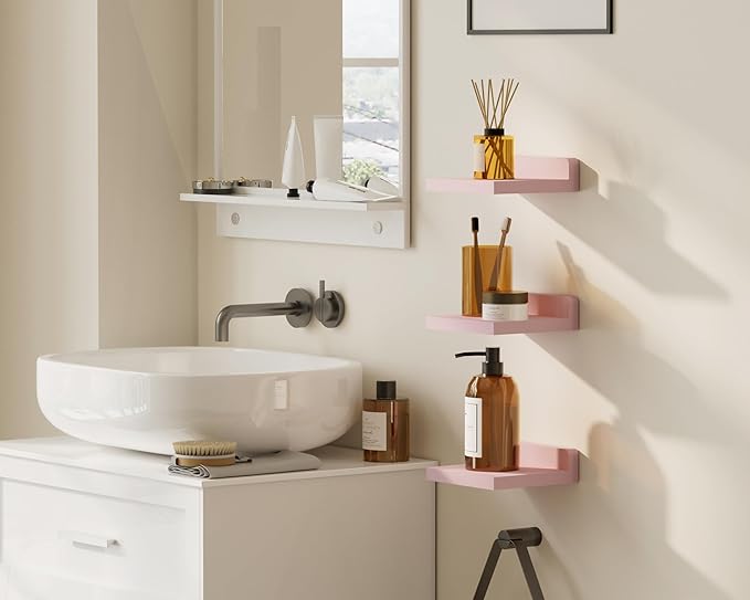 Small Floating Shelves Mini Shelves Hanging Display 5 Inch Wall Shelf for Bathroom Livingroom Bedroom,3 Pack, with 2 Types of Installation, Great for Room Decor