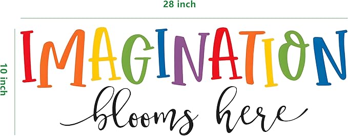 Finduat Imagination Blooms Here Decal, Inspirational Quote Wall Decal Sticker, Classroom Decor, Children Bedroom or Playroom Wall Art