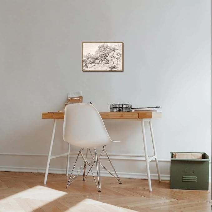 OIQArtOIQ Vintage Landscape Canvas Wall Art Framed Natural Scenery Painting Artwork Prints France Country Wilderness Farmhouse Decor Pictures Kitchen Bedroom Living Room Bathroom