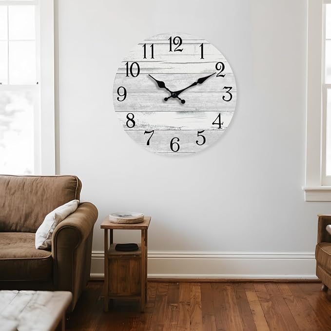 Wall Clock Battery Operated 18 Inch Large Gray Silent Non Ticking Country Rustic Design Vintage Retro Decorative for Bathroom Kitchen Bedroom