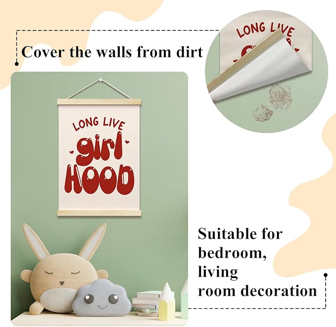Long Live Girlhood Posters Hanger Frame for Girls Room Red Hanging Poster for Bedroom Kids Room Classroom Decor Cute Wall Art Decor for Nursery Playroom Canvas Wall Art Print 16x12 Inches - YY066