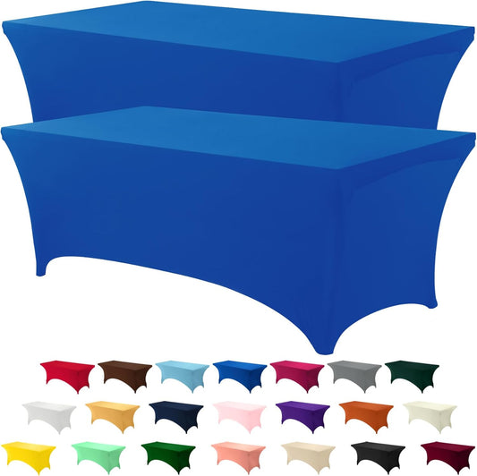 Utopia Kitchen 6FT Spandex Tablecloth [2 Pack, Royal Blue] 200 GSM Stretch, Fitted, Washable and Wrinkle Resistant Table Cloth Rectangle Cover for Trade Shows, Wedding, Parties [72Lx30Wx30H Inch]