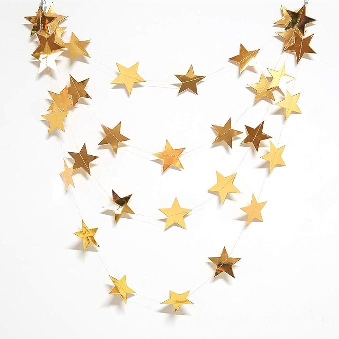 Decor365 Gold Moon Star Garland Ramadan Decorations Twinkle Little Star Two the Moon Birthday Party Decoration Whimsical Decor Starry New Year Eve Banner Hanging Stars Baby Shower EID Muburak Decor