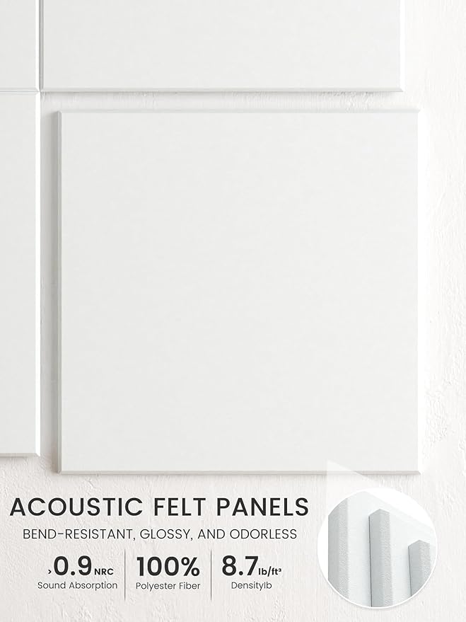 Bumusty Large Cork Board 48" x 36" Alternative - 12 Pack Felt Wall Tiles with 70 Safe Removable Adhesive Tabs, 30 Pushpins, Cork Boards for Walls Pin Board Bulletin Board Office Decor (Cold White)
