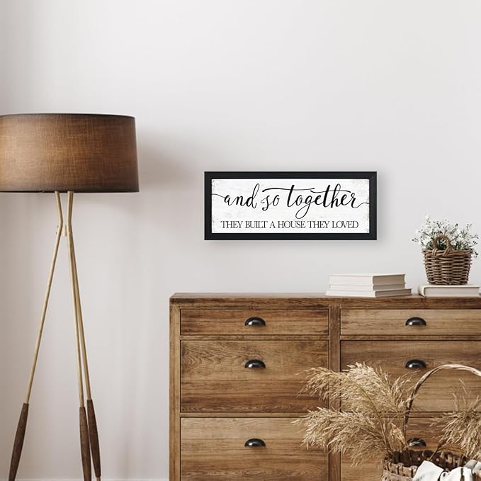 House Warming For New Home Decor Sign: And So Together They Built A House They Loved, Modern Farmhouse Wall Decor, Rustic Home Decor Wall Art Family Love Signs, Bedroom Decor For Couples Sweet Decorations