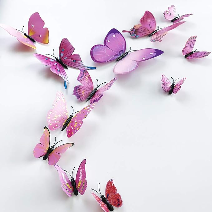 36pcs 3D Colorful Butterfly Wall Stickers DIY Art Decor Crafts for Party Nursery Classroom Offices Kids Girl Boy Baby Bedroom Bathroom Living Room Magnets and Glue Sticker Set 1(RED-Single Wing)