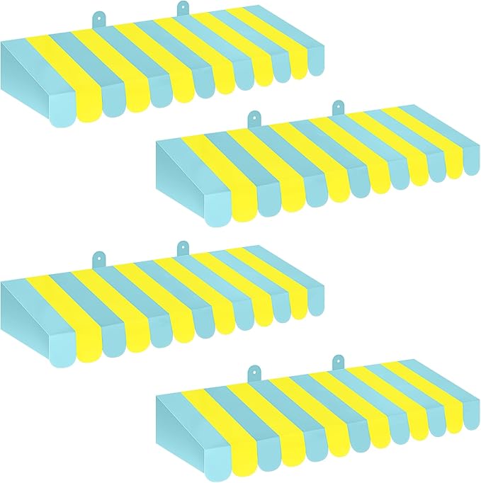 Boao 4 Pack Circus Awning Decoration 3D Stripe Cardboard Awning Carnival Wall Decor Circus Party Favors for Lemonade Stand Bakery Ice Cream Truck Bulletin Board Decor(Yellow and Green)