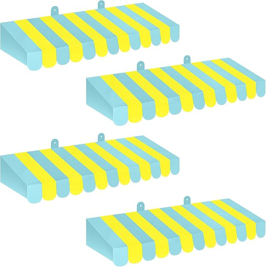 Boao 4 Pack Circus Awning Decoration 3D Stripe Cardboard Awning Carnival Wall Decor Circus Party Favors for Lemonade Stand Bakery Ice Cream Truck Bulletin Board Decor(Yellow and Green)
