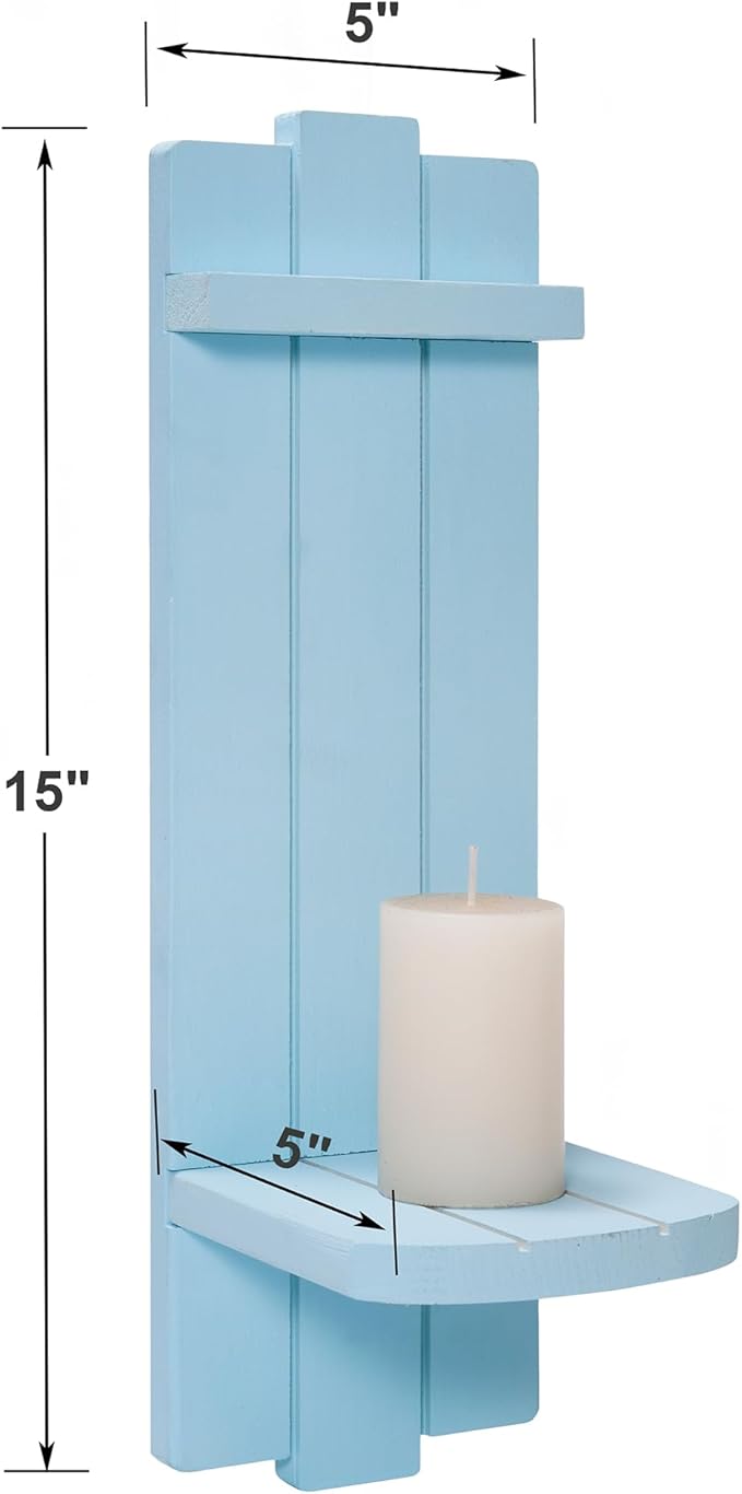 Sconces Wall Decor Set of 2, Wall Candle Holder Rustic Home Decor, Farmhouse Art Floating Candle Sconces Shelf Blue Wall Decorations for Living Room, Dining Room, Bedroom, Bathroom