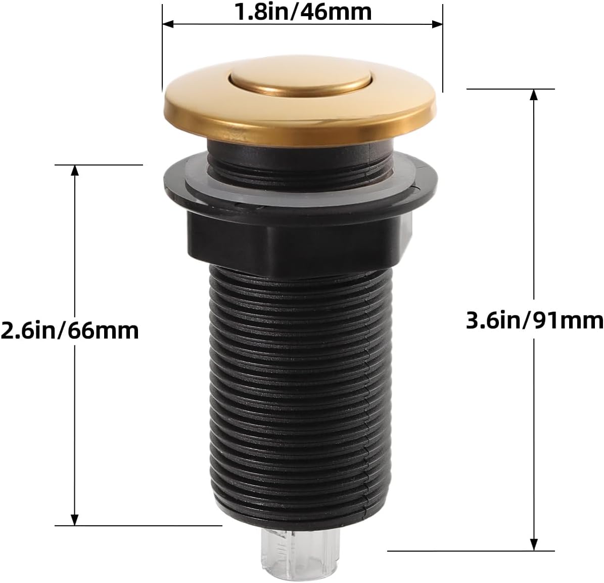 RQYEKDO Garbage Disposal 2.5" Air Switch Kitchen Sink Top Long Stainless Steel Polished Nickel Long for Food and Waste Disposal On/Off Air Button Parts Gold