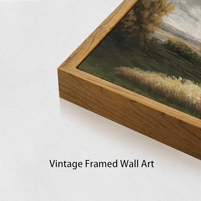 OIQArtOIQ Framed Vintage Landscape Wall Art French Country Cottage Natural Scenery Oil Painting Canvas Prints Farmhouse Fall Decor Aesthetic Pictures for Kitchen Bedroom Living Room Bathroom