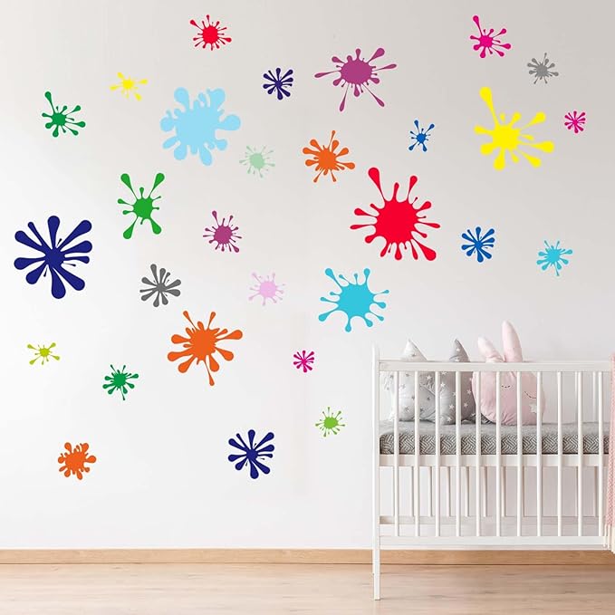 29pcs Colorful Paint Splatter Wall Stickers - Graffiti Painting Splotches Wall Decals - Nursery Kids Baby Girls Boys Room Daycare Kindergarten Playroom Classroom Wall Decor