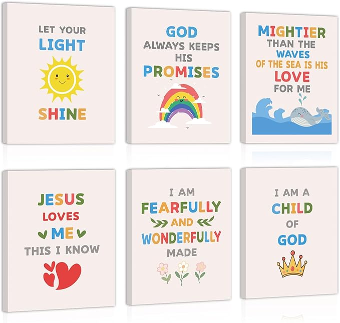 CHDITB Christian Inspirational Canvas Wall Art, God's Promises Classroom Wall Decor, Set of 6 Religious Posters, Bible Verse Artwork, Faith-Based Art Prints for Home Nursery Office - 8”x10”