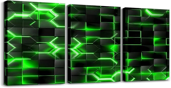 Feelyou Green and Black Picture Wall Decor 12"x16" 3 Piece Honeycomb Canvas Wall Art Decor Hexagon Theme Office Decorations Artwork Posters Geometrical Beehive Painting