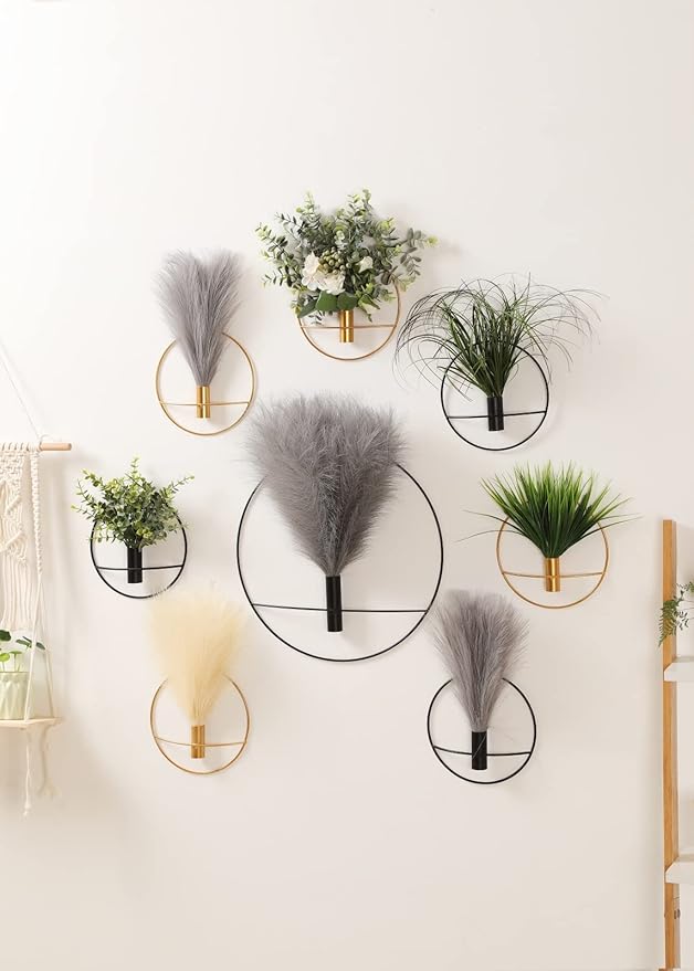 Pretty Jolly Boho Wall Decor, Wall-Mounted Metal Art, Hanging Artificial Pampas Display, Living Room, Bedroom, Bathroom, Diningroom, Fake Faux Plant 2 Pack Black Brown