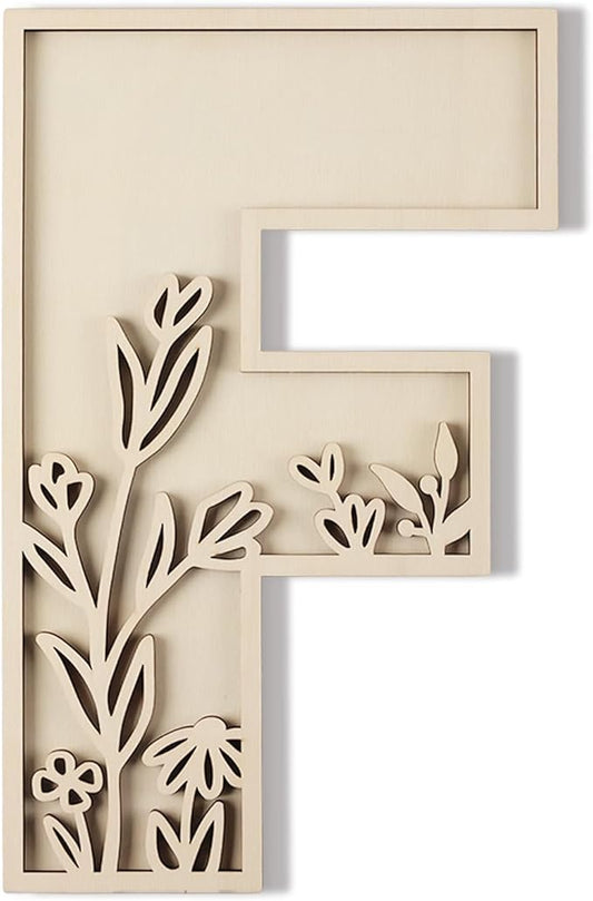 Layered 12 Inch Large Wooden Letters for Wall Decor, Flowered Paintable Wooden Nursery Letters for Crafts Wood Alphabet Letter F for Birthday Boho Nursery Name Sign Wedding Home Decoration