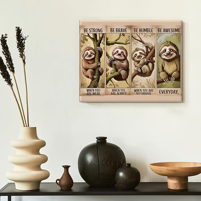 Inspirational Sloth Canvas Wall Art Cute Sloth Motivational Print Poster Animal Artwork Framed Painting for Home Living Room Bedroom Wall Decor 8x10 Inch