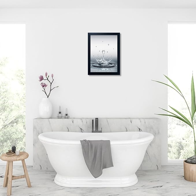 Bathroom Decor Wall Art Heart Water Drop Splash Modern Canvas Pictures Print Black Framed Bathroom Painting for Wall